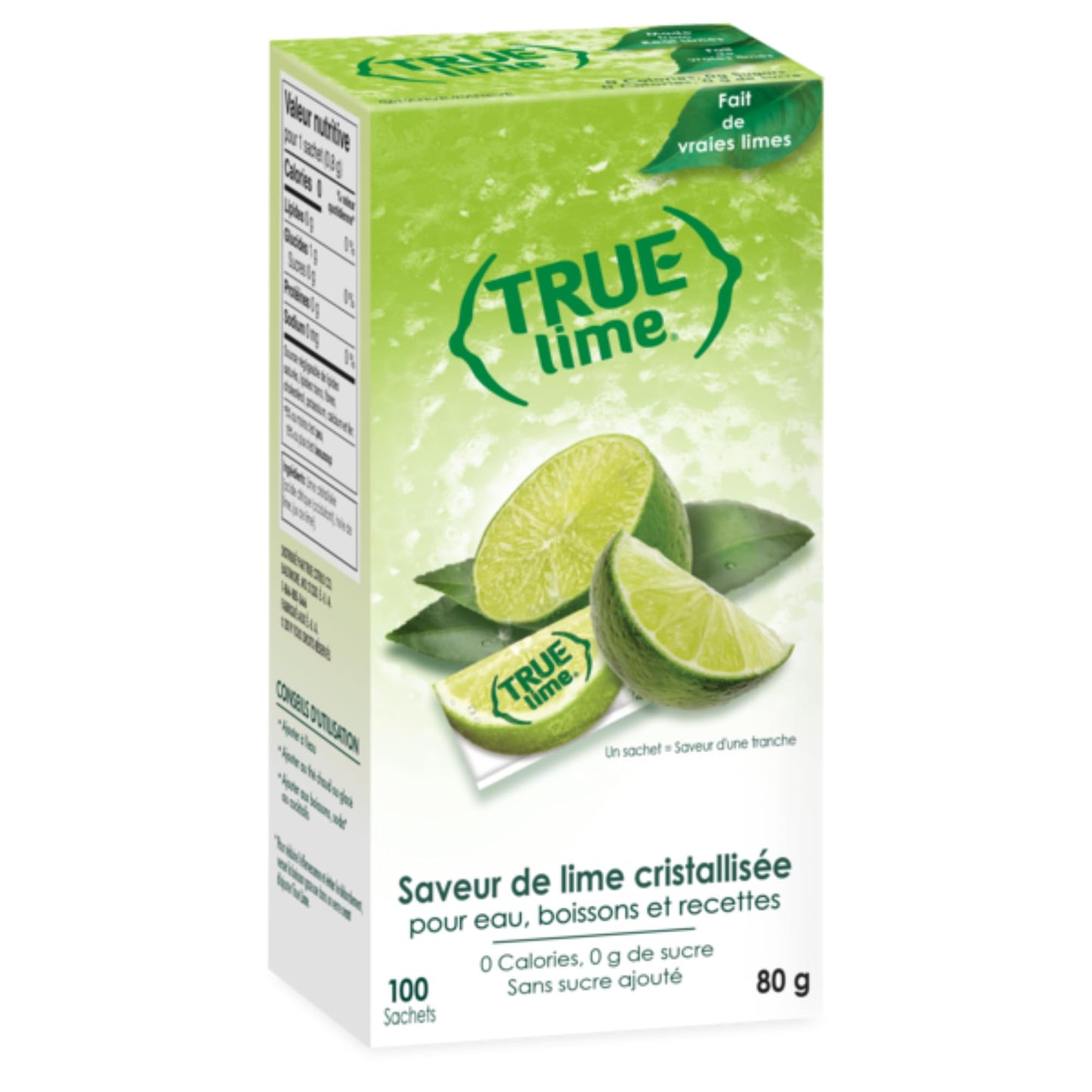 True Lime Water Enhancer - Sugar Free, 0 Calories, 100% Natural Lime Flavor - 100 Single-Serve Packets (Bilingual Label)