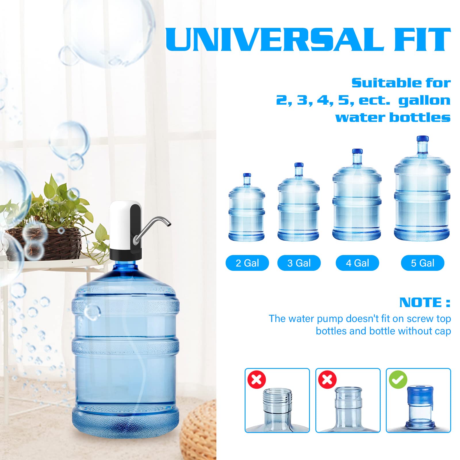 GetKen Water Dispenser & Water Table Pump for 5 Gallon Bottle, Rechargeable