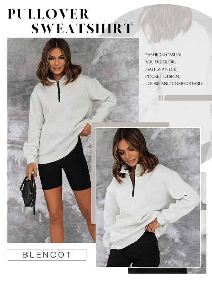 BLENCOT Half Zip Pullover Women Oversized Fleece Sweatshirt Workout Tops S 🍁 All In One Marketplace Canada