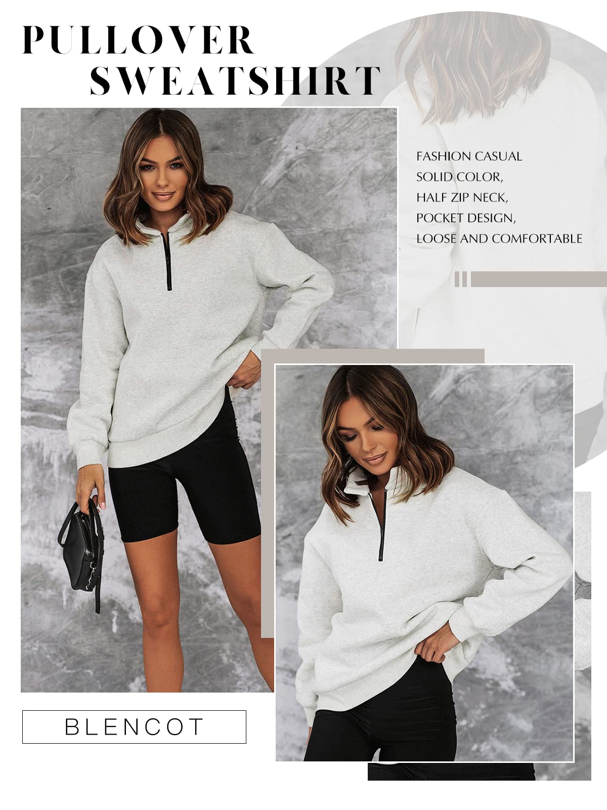 BLENCOT Women Half Zip Oversized Sweatshirt Long Sleeve Fall Tops Trendy L 🍁 All In One Marketplace Canada