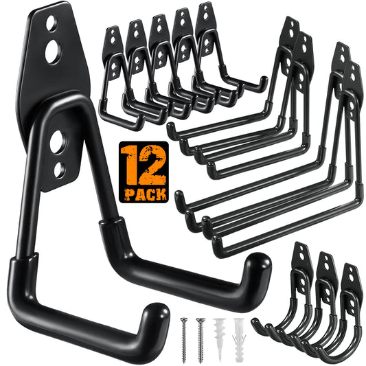 Garage Hooks Heavy Duty Utility Steel with Anti-Slip Coating Wall Mount Storage Organizer for Hanging Power and Garden Tools, Ladders, Hose, Bikes, Ropes, Bulk Items, and More (12 Pack Orange) - Available at All In One Marketplace Canada