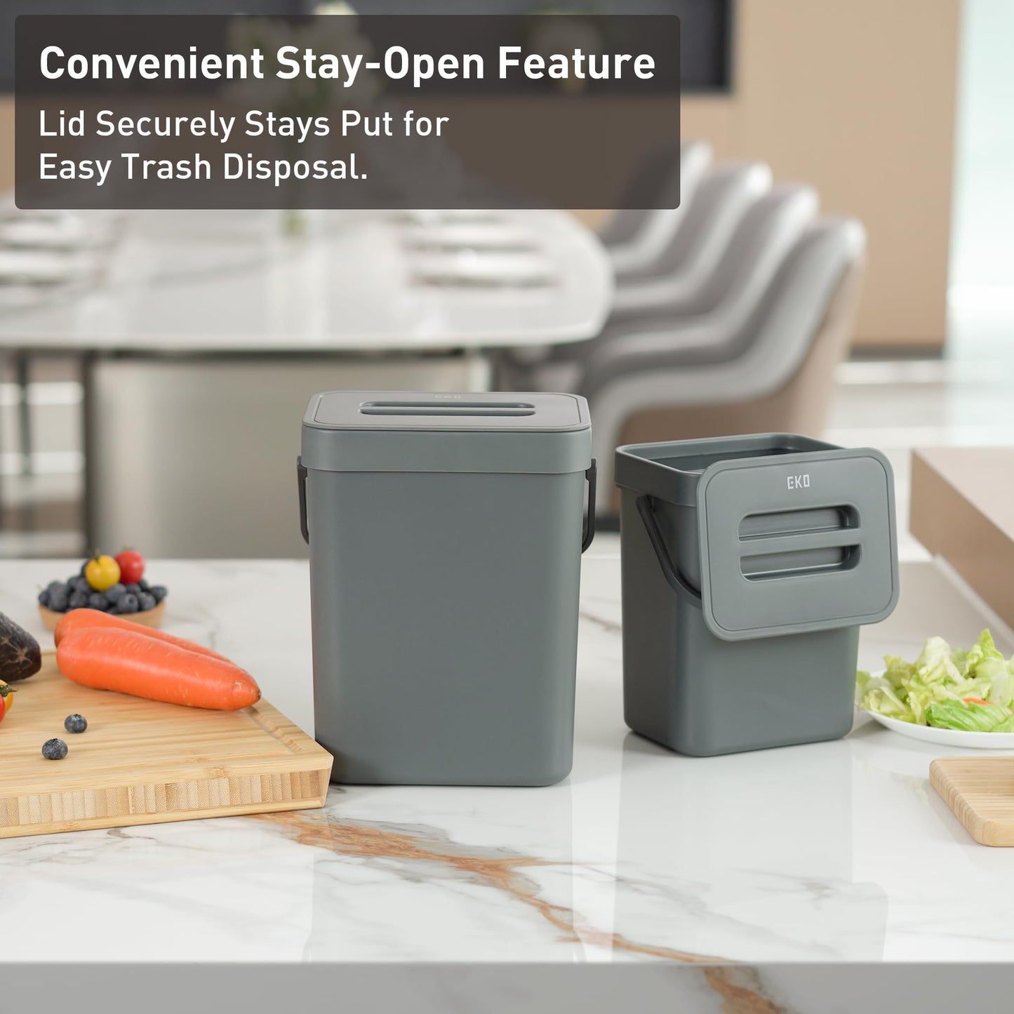 EKO Puro Mini Wall-Mounted Trash Can with Lid, Indoor Food Waste Compost Bucket, 0.79 Gal / 3L Small Hanging Trash Can for Kitchen (Grey) EKO