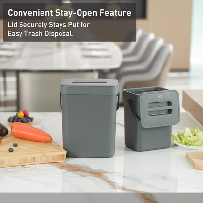 EKO Puro Mini Wall-Mounted Trash Can with Lid, Indoor Food Waste Compost Bucket, 0.79 Gal / 3L Small Hanging Trash Can for Kitchen (Grey) EKO