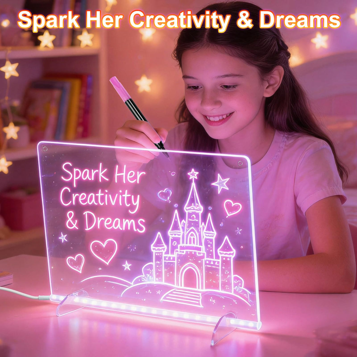 Lumiboard Led Drawing Board, 13.7"x10" Glow Doodle Note Board with 13 Light Effects, Neon Dry Erase Drawing Tablet with Colorful Markers, Birthday Christmas Festival Gifts for Kids 🍁 All In One Marketplace Canada