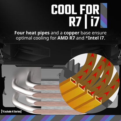 Cooler Master Hyper 212 Spectrum V3 CPU Air Cooler, ARGB Sync, 120mm PWM Fan, 4 Copper Direct Contact Heat Pipes, 152mm Tall, AMD Ryzen AM5/AM4, Intel LGA1700/1200 (RR-S4NA-17PA-R1) Cooler Master