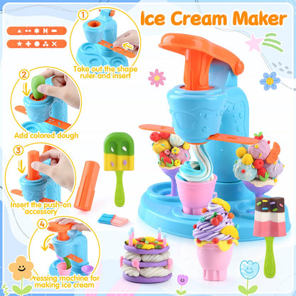 5-in-1 Color Dough Sets for Kids Ages 3+ DIY Food Maker Toys Set with 24 Dough, Arts and Crafts Kit for Pretend Play Ice Cream/Cake/Noodle/Hamburger/Pizza/Baking Set Toys Machines 🍁 All In One Marketplace Canada