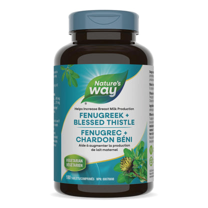 Nature's Way Fenugreek + Blessed Thistle – Herbal Supplement for Digestion & to Promote Lactation – 450mg Fenugreek & 375mg Blessed Thistle for Breastfeeding Support – 180 Vegetarian Tablets - Available at All In One Marketplace Canada