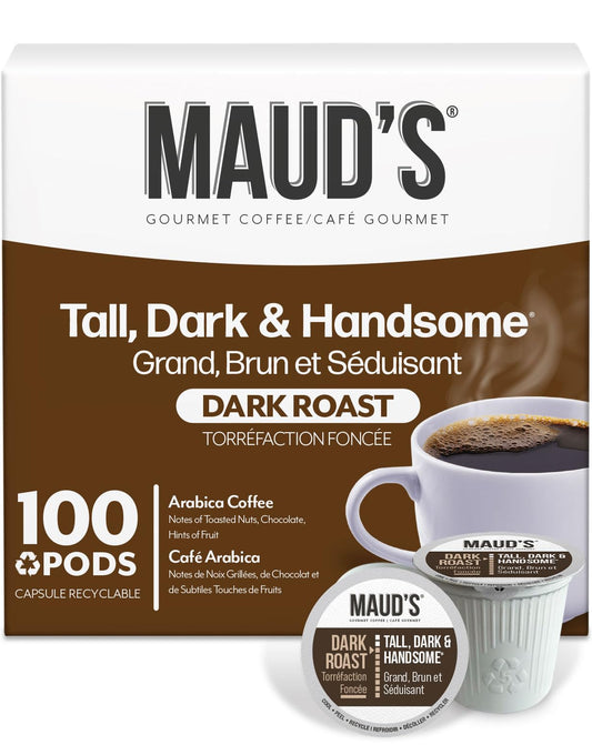 Maud's Tall Dark & Handsome Dark Roast Coffee Pods, 100-Count Single Serve – 100% Arabica, Keurig Compatible