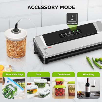 Bonsenkitchen Vacuum Sealer Machine, 90Kpa Powerful Food Sealer, Multi-Functional Food Vacuum Sealer with Vacuum Bags & Accessory Hose,Globefish Technology for High-Speed Continuous Working, Silver - Available at All In One Marketplace Canada