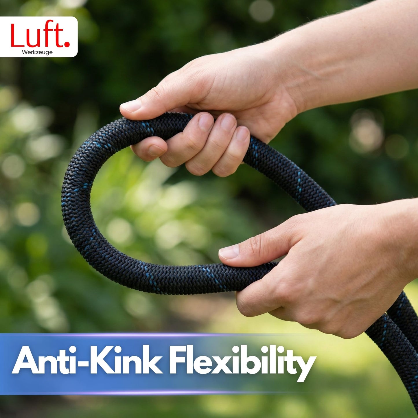 100ft Garden Hose with 10 Function Spray Nozzle, Expandable Garden Hose, 3/4" Easy Removal Solid Brass Connector, Flexible Water Hose, Extra Durable Material, Black&Blue by Luft - Available at All In One Marketplace Canada