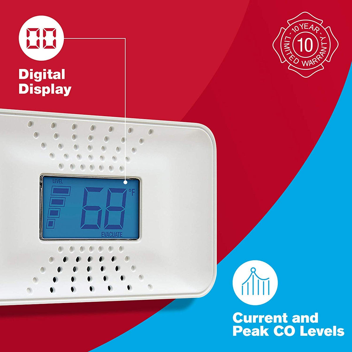 First Alert CO710A 10-Year Carbon Monoxide Alarm with Temperature & Digital Display
