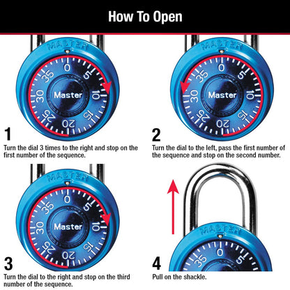 Master Lock 1533TRI Mini Combination Locks in Blue, Purple, and Pink, 3-Pack