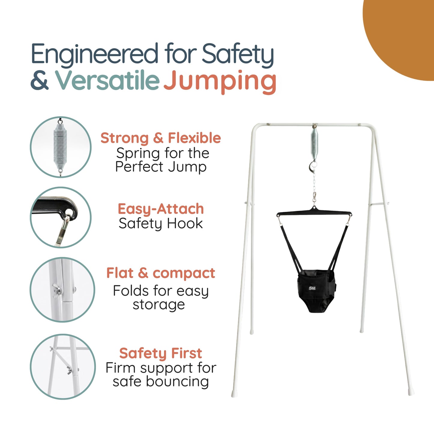 Jolly Jumper CLASSIC (Black) with Stand - ORIGINAL Baby Jumper, Indoor and Outdoor Exercise Saddle Seat, Adjustable Height, for Infants up to 28lbs 🍁 All In One Marketplace Canada
