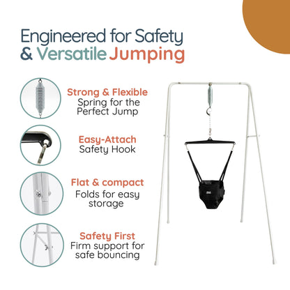 Jolly Jumper CLASSIC (Black) with Stand - ORIGINAL Baby Jumper, Indoor and Outdoor Exercise Saddle Seat, Adjustable Height, for Infants up to 28lbs 🍁 All In One Marketplace Canada