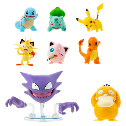 Pokémon Battle Action Figure Multi 8 Pack - Comes with 2” Pikachu, 2” Bulbasaur, 2” Squirtle, 2” Charmander, 2” Meowth, 2" Jigglypuff, 3” Loudred, and 3” Psyduck