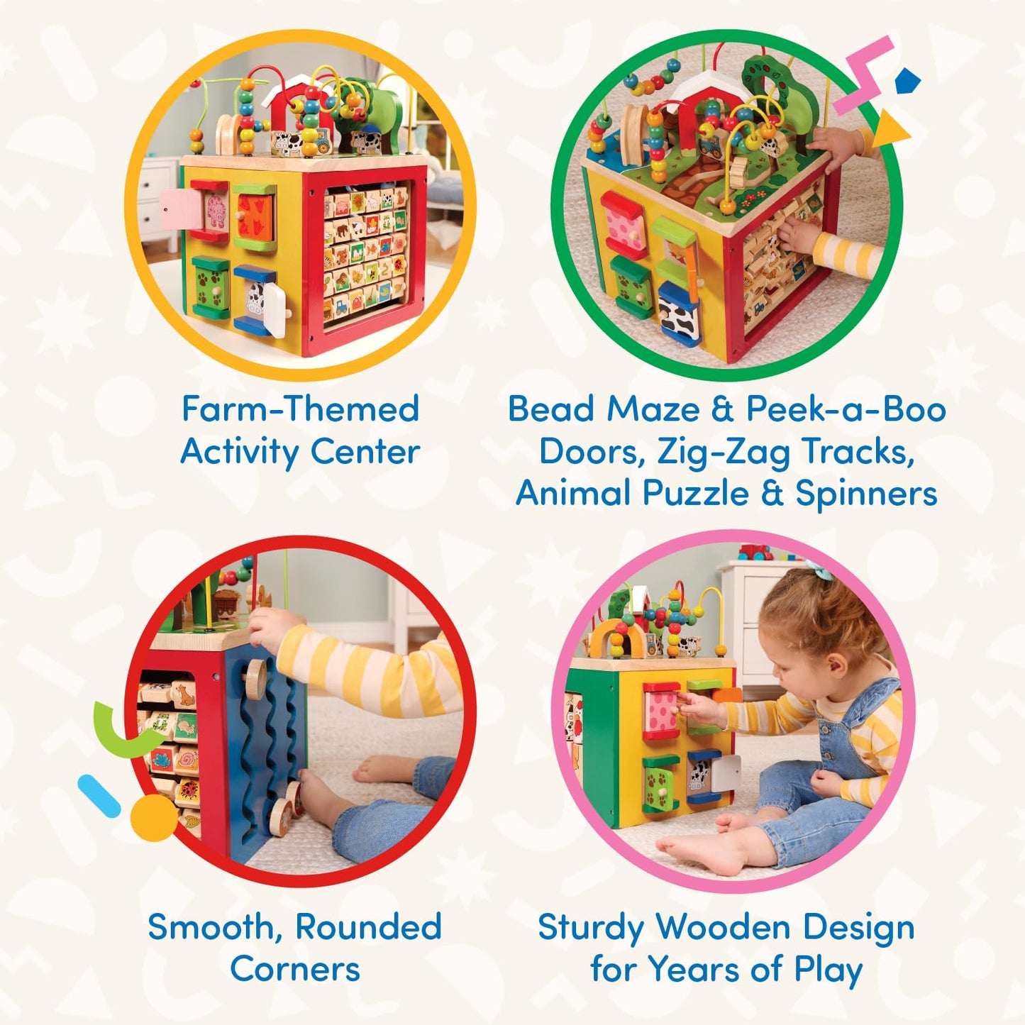 Battat Wooden Activity Cube - 5-Sided Play Center with Bead Maze, Doors Battat