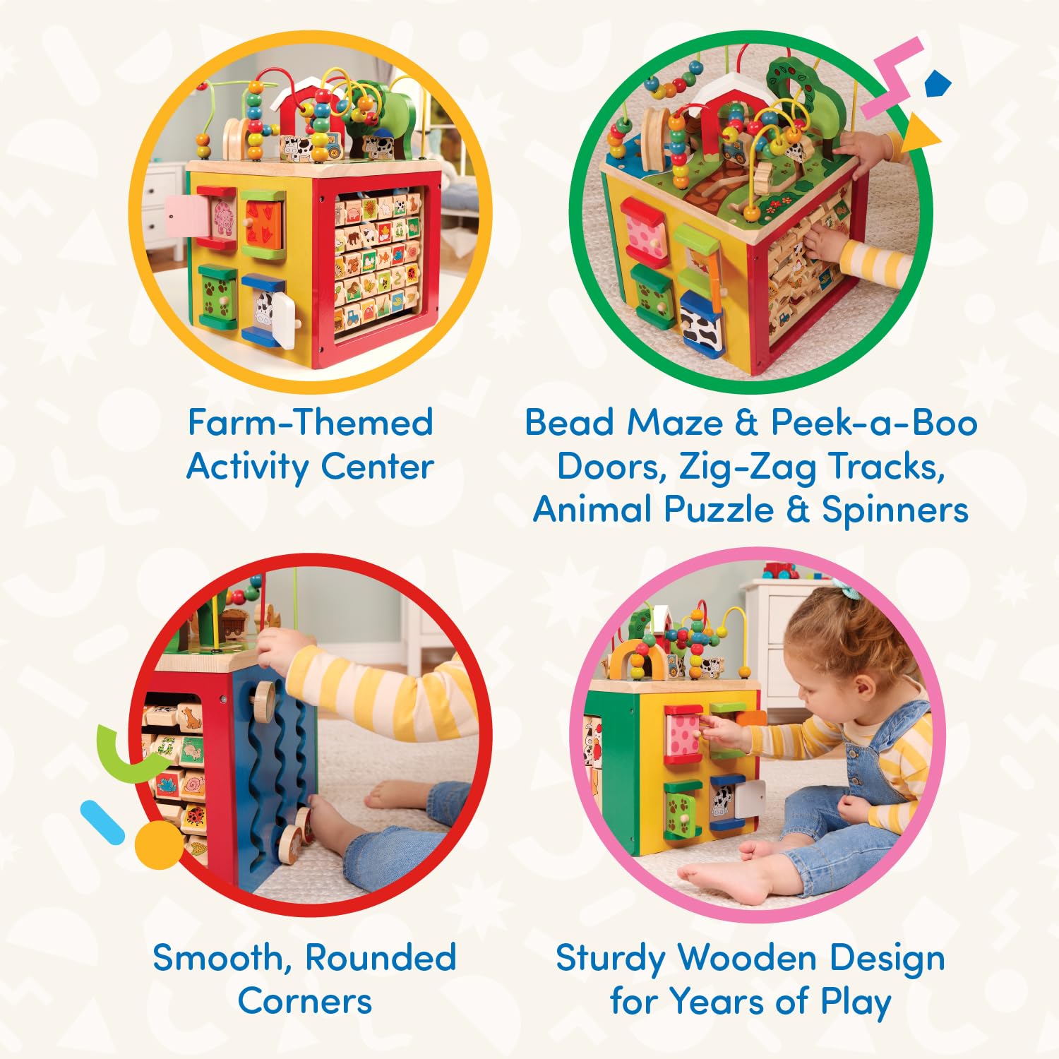 Battat Wooden Activity Cube - 5-Sided Play Center with Bead Maze, Doors Battat