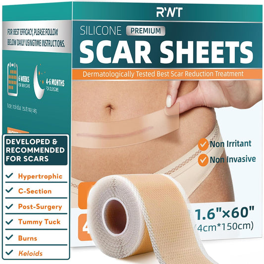 Silicone Scar Sheets, Silicone Scar Tape for Surgical Scars - 60" x 1.6" Roll - 1.5M, Medical Grade Reusable Scar Removal for Keloid, C-Section, and Tummy Tuck - Available at All In One Marketplace Canada