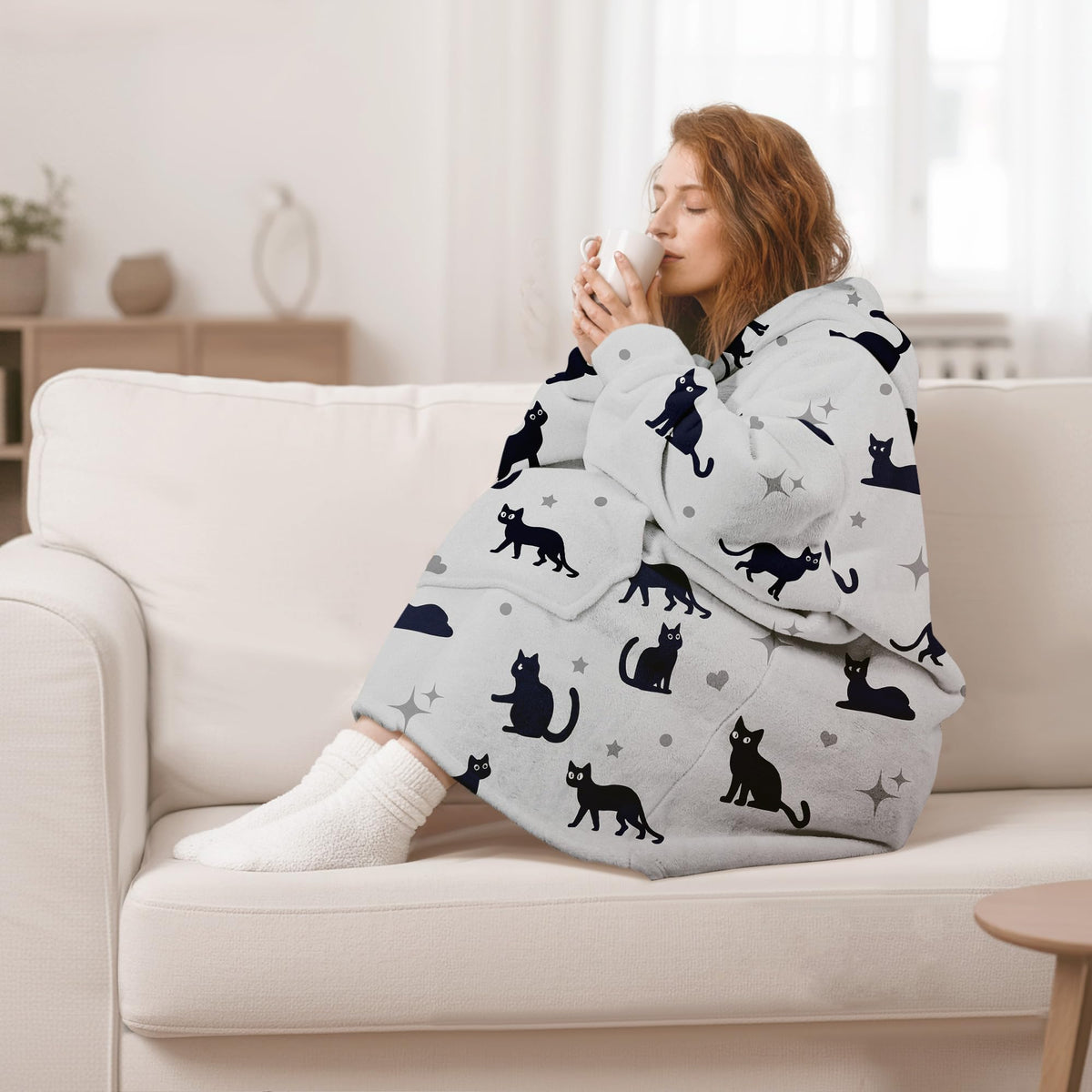 Queenshin Oversized Wearable Blanket Fluffy Hoodie for Women Men Girls Cat 🍁 All In One Marketplace Canada
