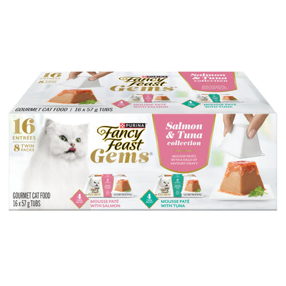Fancy Feast Gems Wet Cat Food, Mousse Pâté Salmon & Tuna 57g (2 Pack x 8)