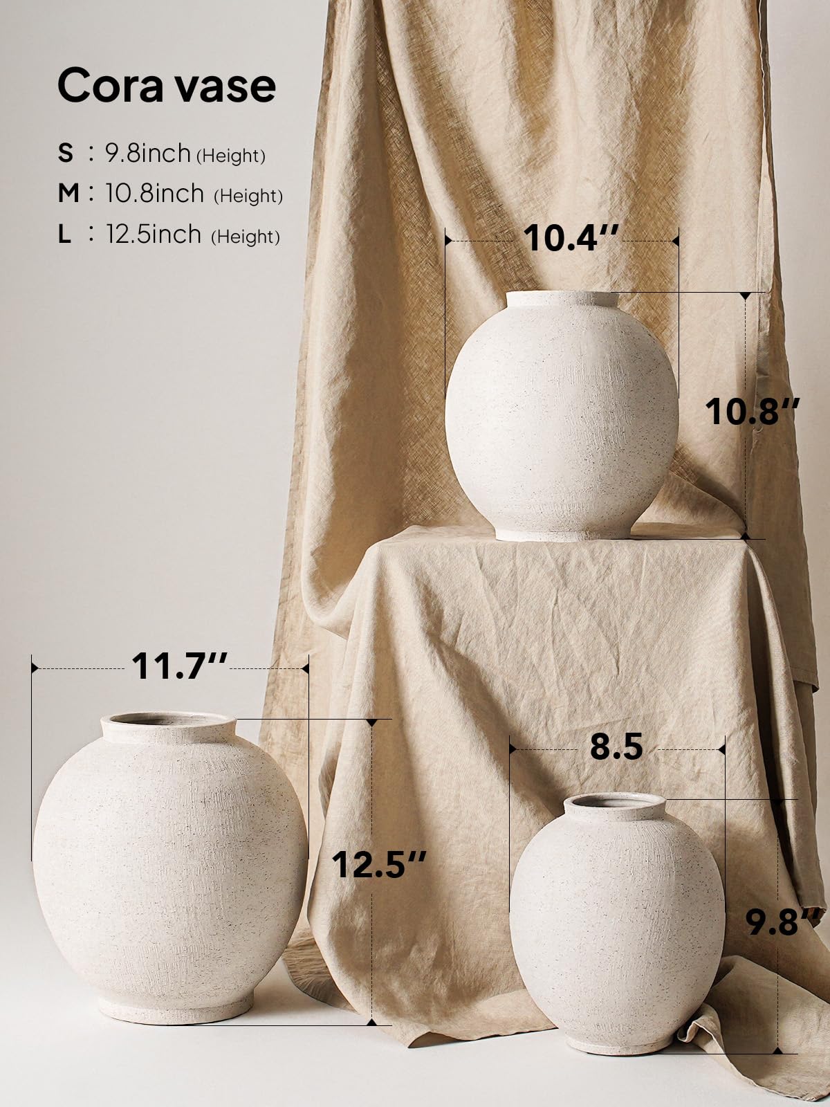Ceramic Rustic Vase, 10.8 Inch Farmhouse Minimalist Tall Flower Vase for Table, Living Room, Home Decor, Bathroom, Holiday, Wedding, Set of 1, Sandstone White 🍁 All In One Marketplace Canada
