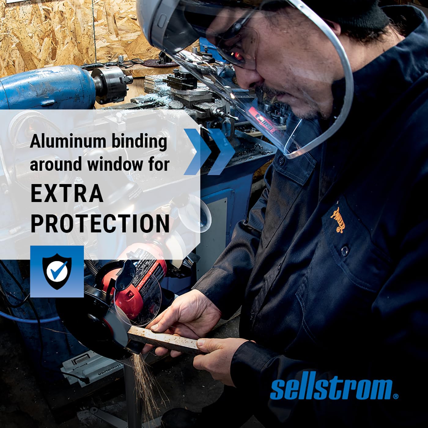 Sellstrom Advantage Face Shield - Lightweight, High Impact, Polycarbonate Window with Reinforced Aluminum Binding, Protective Crown & Adjustable Ratchet Headgear, for Grinding, Cutting - CSA Z94.3 - Available at All In One Marketplace Canada