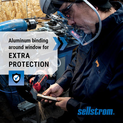 Sellstrom Advantage Face Shield - Lightweight, High Impact, Polycarbonate Window with Reinforced Aluminum Binding, Protective Crown & Adjustable Ratchet Headgear, for Grinding, Cutting - CSA Z94.3 - Available at All In One Marketplace Canada