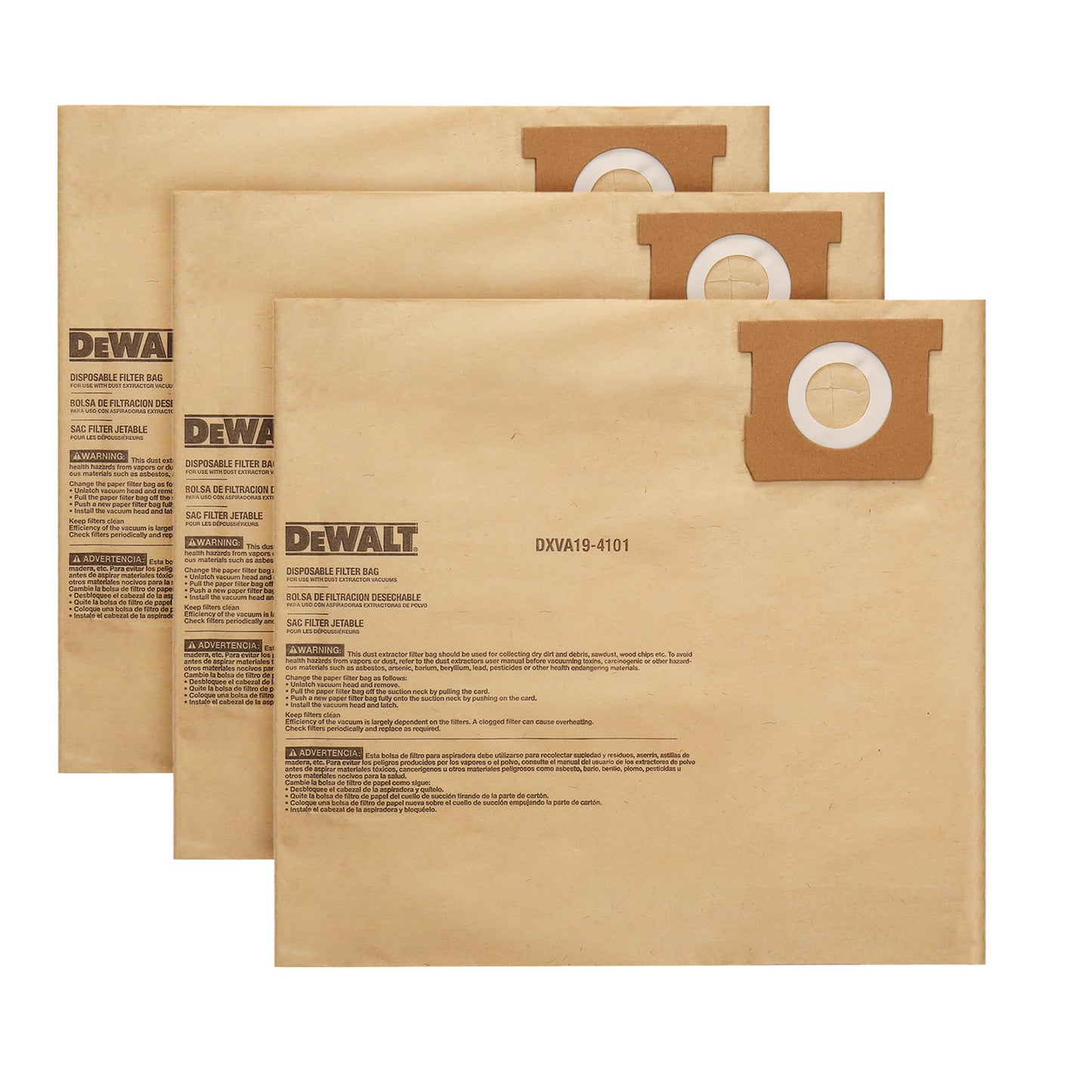 3 Pack DEWALT Dust Bag DXVA19-4101, for 6-10 Gallon Wet/Dry Vacuum, DEWALT Vacuum Bags, Compatible with DXV06P DXV09P DXV09PA DXV10P DXV10PL DXV10S DXV10SA DXV10SB DEWALT