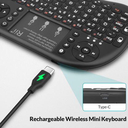 Rii i8+ Mini Wireless Keyboard,Bluetooth Keyboard with Touchpad,Handheld Remote,LED Backlit Compatible with Android TV Box, Android Smart TV,HTPC,Raspberry Pi, Win 7 8 10,Mac OS