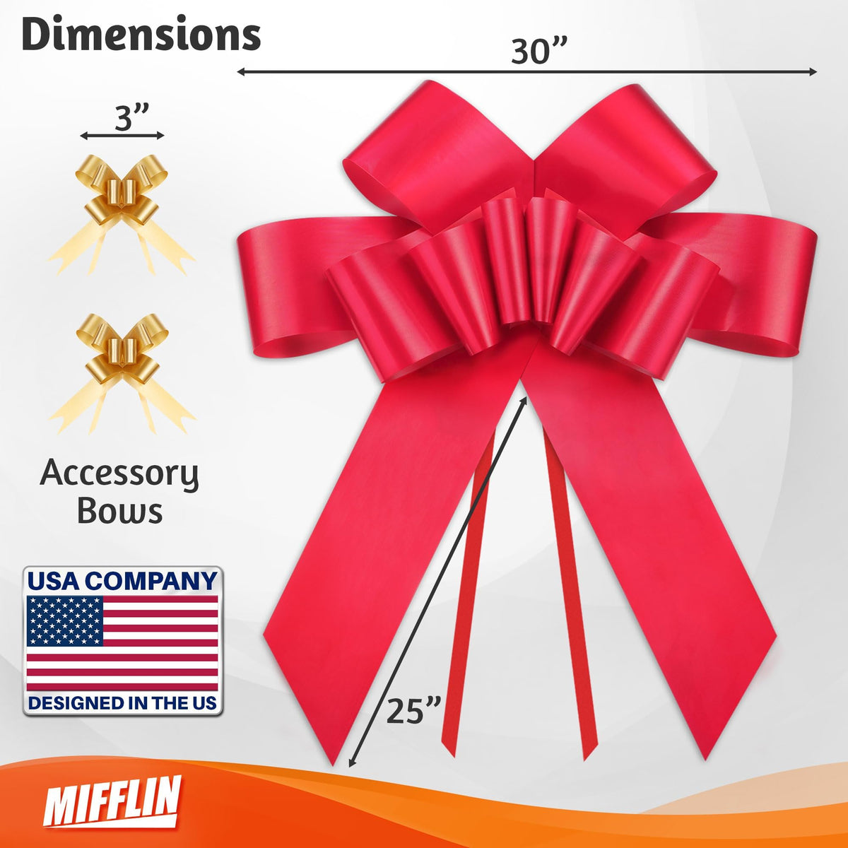 Mifflin - Big Car Bow - Matte Red, 30 Inch / 76 cm - Butterfly Shape Giant Gift Bow for Birthday, Christmas - Huge Car Décor w/ 2 Suction Cups 🍁 All In One Marketplace Canada