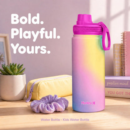 Hurley 16 Oz Reusable Water Bottle with Chug Cap Stainless Steel Sports Bottle, Pink Cyclone