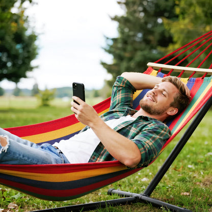 MOSFiATA Camping Hammock 550lb Upgraded Thickened 320G Durable Canvas Fabric Single Hammocks with Two Anti Roll Balance Beam and Sturdy Metal Knot Tree Straps for Camping, Patio, Backyard, Outdoor