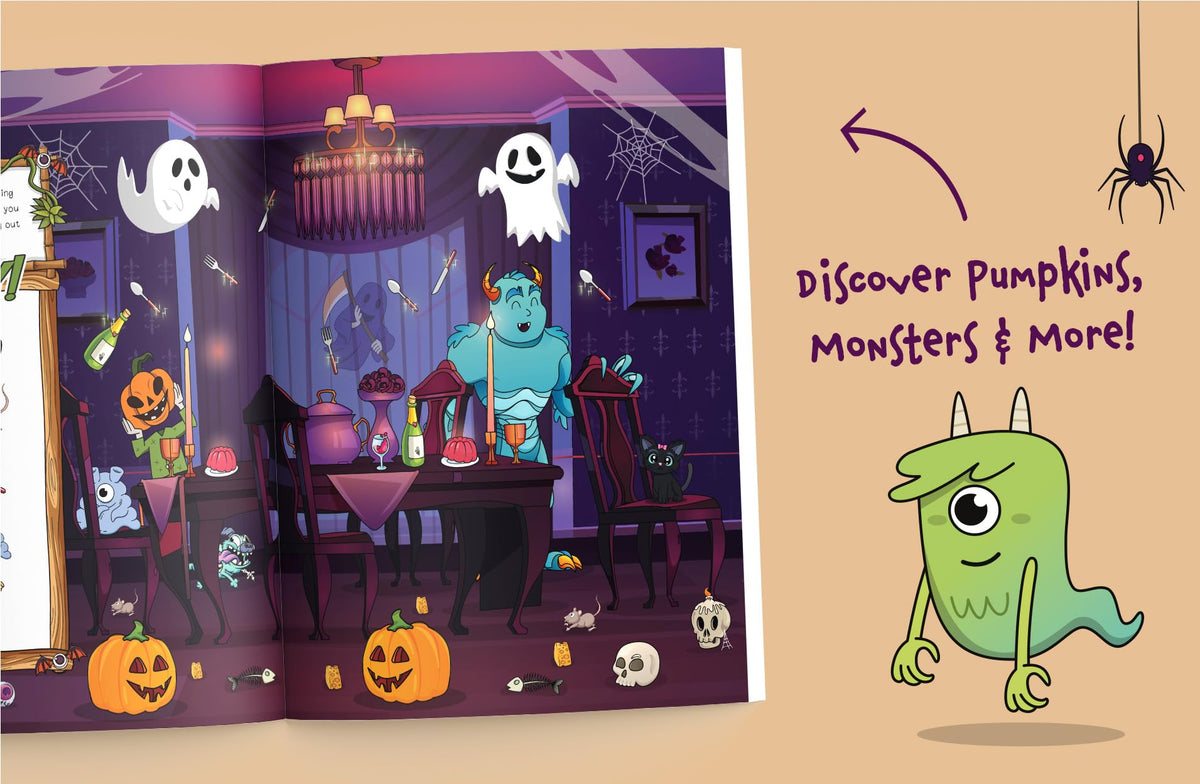 J'espionne Halloween dans le manoir hanté : trouvez des citrouilles, des bonbons, des monstres gentils et plus encore ! Un joli cadeau d'Halloween pour les tout-petits