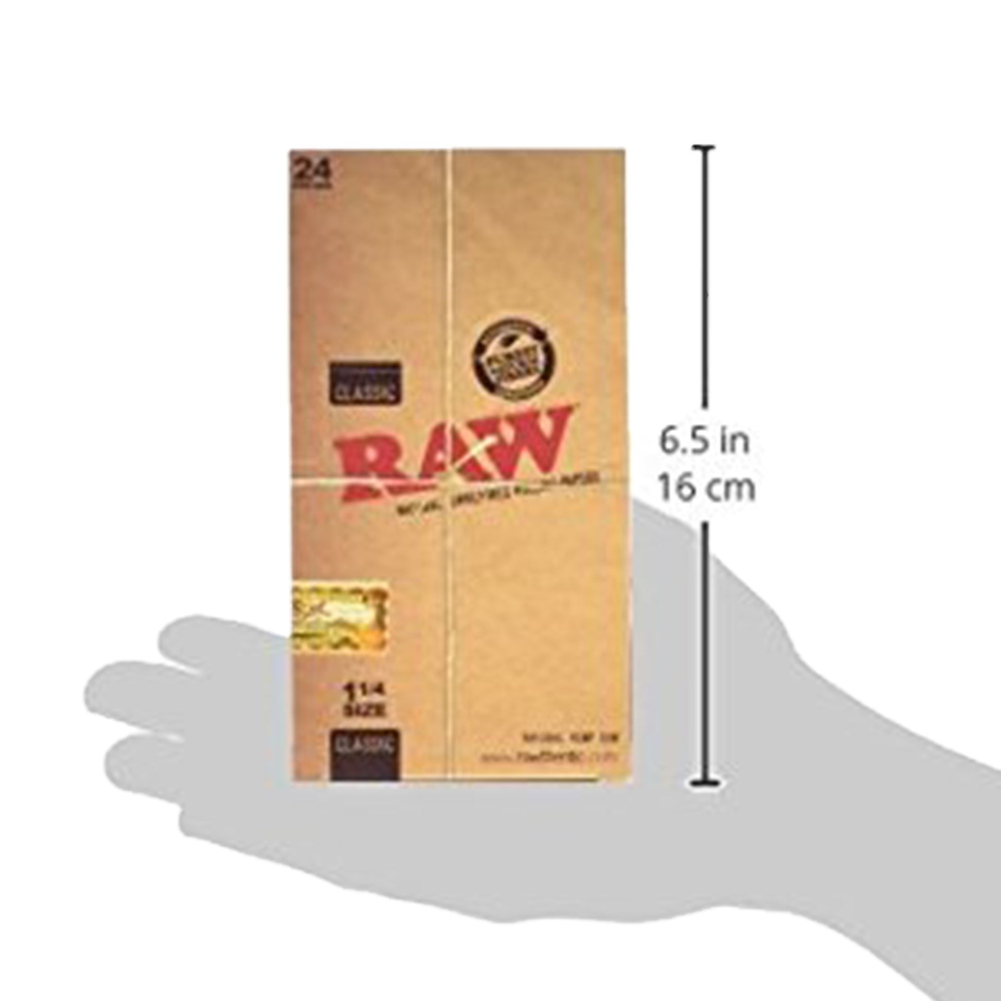RAW Classic Unrefined Rolling Paper 1 1/4 Size - 24 Packs of 32 Papers Each Raw