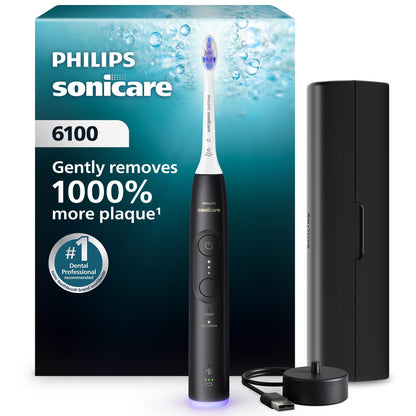 Philips Sonicare 6100 Series Electric Toothbrush - Next-Generation Sonicare Technology, Pressure Sensor, 6 Brushing Settings, SmarTimer, BrushPacer, 21-day Runtime, Travel Case, Black, Model HX7401/06 - Available at All In One Marketplace Canada