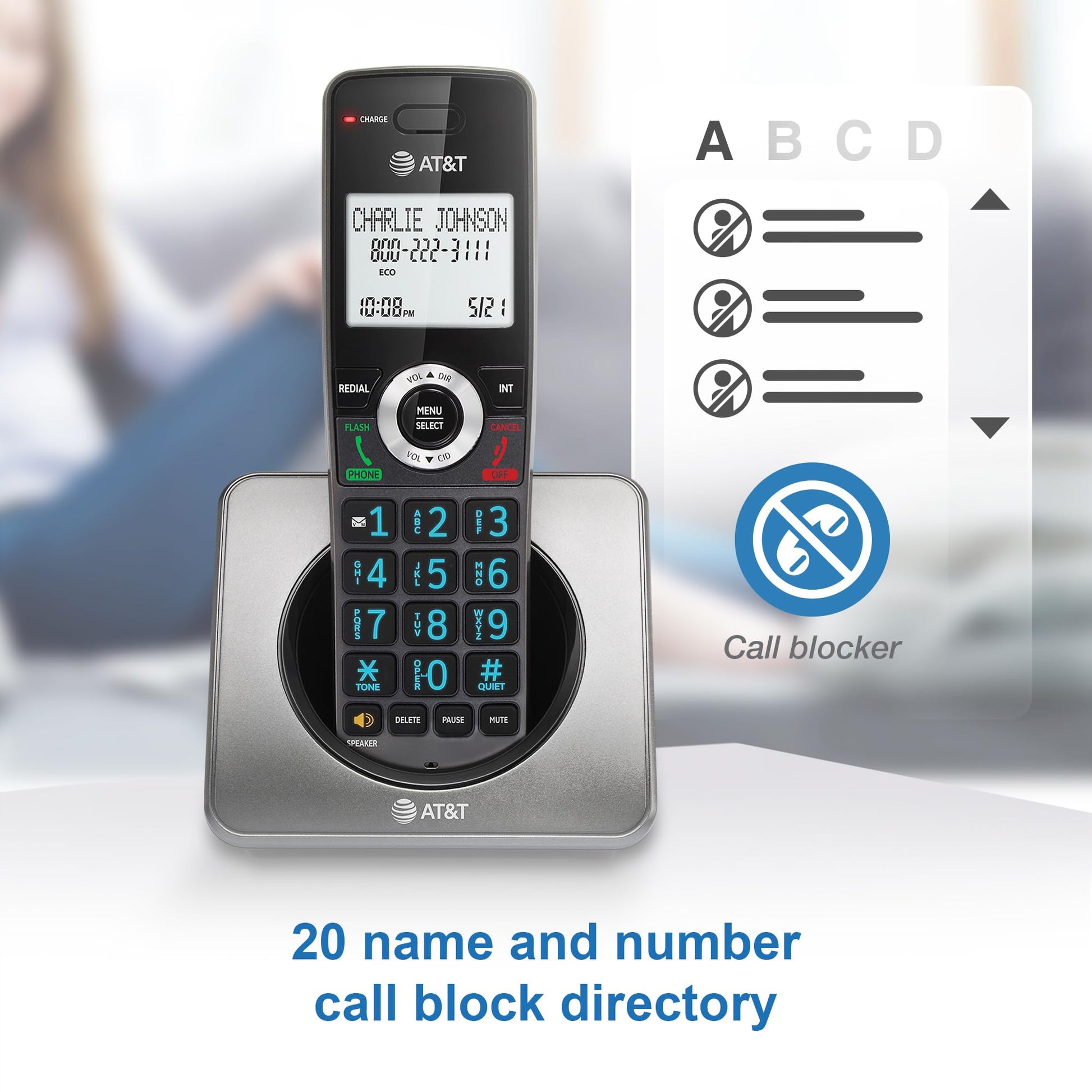 AT&T GL2101-2 DECT 6.0 Cordless Home Phone 2-Handset with Call Block, Caller ID, Full-Duplex Handset Speakerphone, 2" White Backlit Display, Lighted Keypad, Graphite & Black AT&T