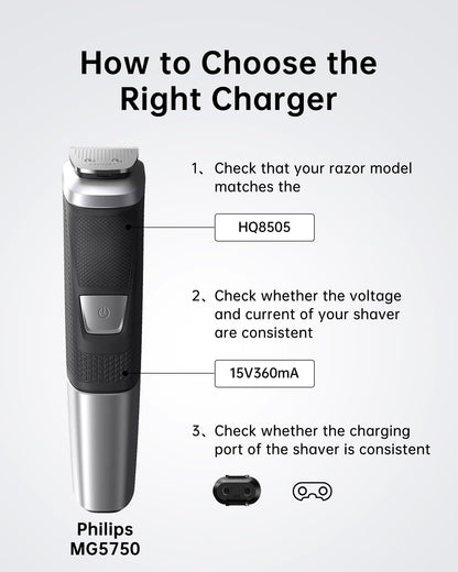 VHBW HQ8505 Charger for Philips Trimmer Shaver OneBlade 15V 0.36A