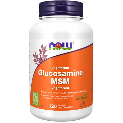 NOW Supplements, Glucosamine & MSM (GreenGrown Glucosamine), Vegetarian, 120 Veg Capsules