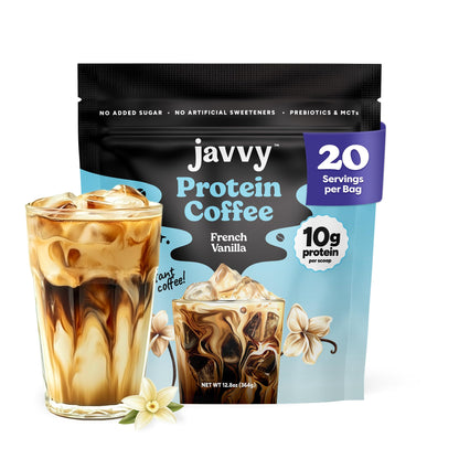 French Vanilla Protein Iced Coffee - Whey Protein & Cold Brew Blend - 100% Natural, 80mg Caffeine, No Added Sugar, 20 Servings