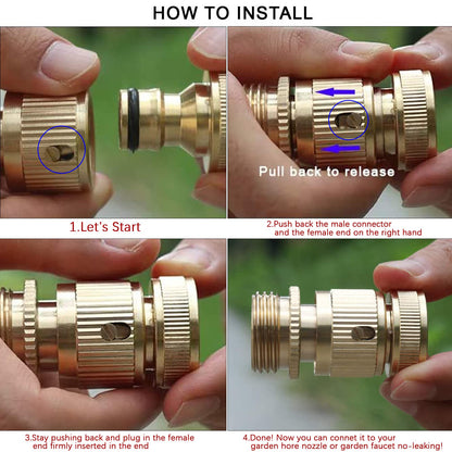 Garden Hose Quick Connectors, Solid Brass 3/4 inch GHT Thread Easy Connect Fittings No-Leak Water Hose Male Female Value Pack (5 Set) with 10pcs Extra Rubber - Available at All In One Marketplace Canada