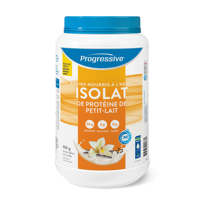 Progressive Grass-Fed 100% Whey Isolate Powder Vanilla Delight, with 34g of New Zealand Whey Concentrate per Scoop for Muscle Gain and Recovery, Pasture-Raised, Non-GMO, Antibiotic-Free, and Hormone-Free, 850g Progressive