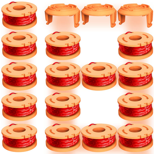18 Pcs Replacement Trimmer Spools Compatible with Worx String Trimmer,150ft, 0.065in WA0010 Weed Eater Refils and WA6531 Spool Cap Cover Fit for Worx Weed Eater(15 Trimmer Spools+3 Spool Caps) - Available at All In One Marketplace Canada