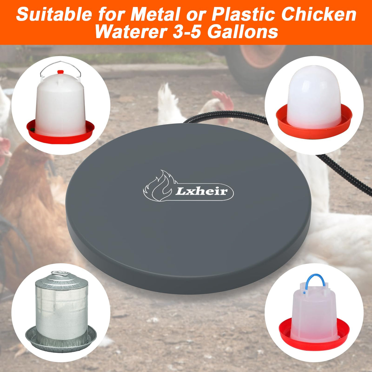 Lxheir Chicken Water Heater, 13'' Heated Base for Metal Plastic Poultry Founts Waterer 3-5 Gallons, Poultry Water Heater Base for Chicken Turkey Goose Duck Pigeon Drinker in Winter Grey 🍁 All In One Marketplace Canada