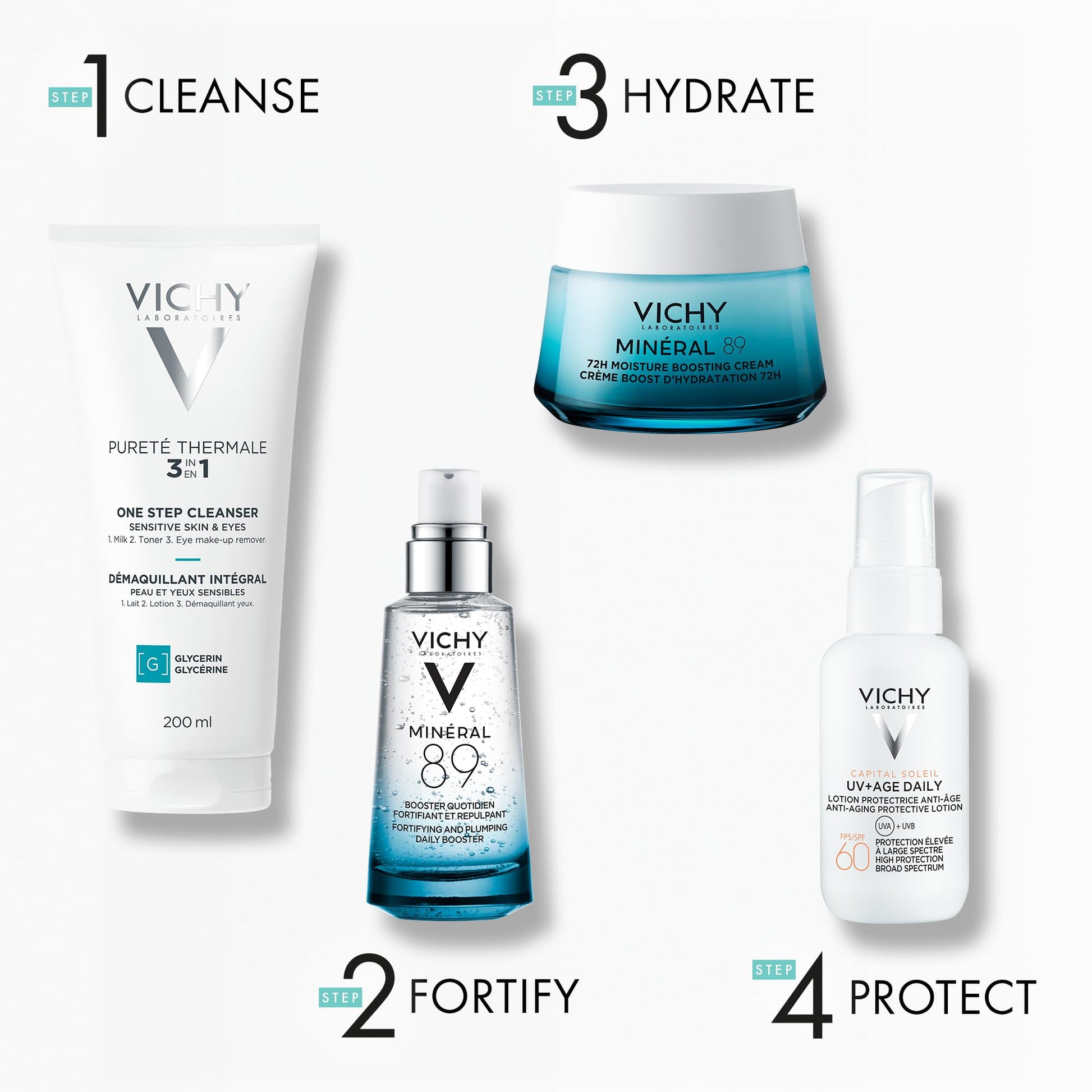 Vichy Gentle Facial Cleanser and Makeup Remover, Purete Thermal 3-in-1 Face Cleanser for Sensitive Skin, Hypoallergenic, Dermatologist Recommended, Paraben-Free, 200mL - Available at All In One Marketplace Canada