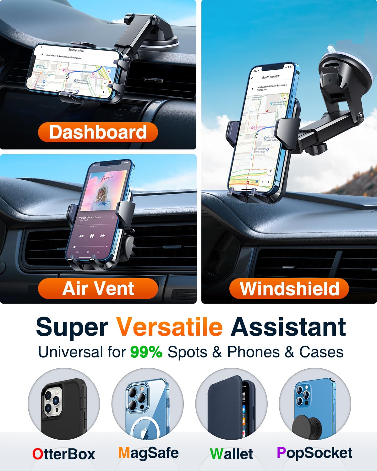 VANMASS [85+LBS Strongest Suction & Military-Grade] 2026 Ultimate Car Phone Holder [Patent & Safety Certs] Cell Mount Truck Stand Cradle for Dashboard Windshield Vent for iPhone 17 Pro Max 16 15 14 - Available at All In One Marketplace Canada