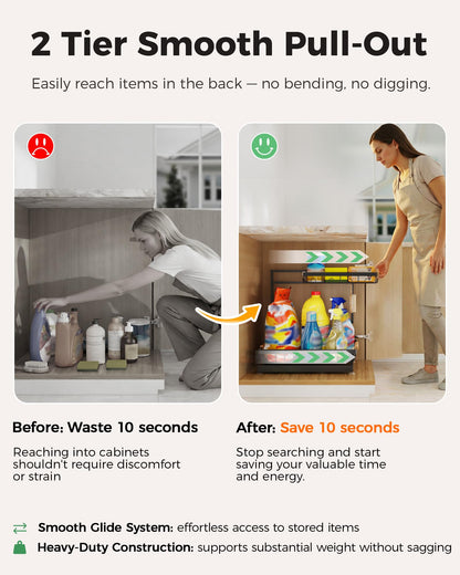 Sevenblue 2 Pack Under Sink Organizer, Height Adjustable 2 Tier Under Sink Organizer Kitchen, Multi-Purpose Storage Shelf for Kitchen Bathroom Cabinet (Black, Large) - Available at All In One Marketplace Canada