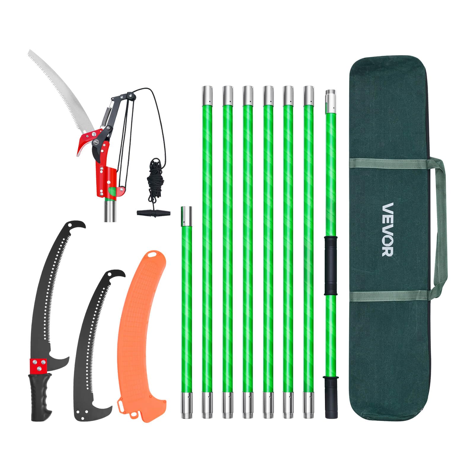 VEVOR Manual Pole Saw, 3.87-27 ft Extendable Pole Tree Pruner with Scissors, Sharp 65Mn Steel Blade, Lightweight Fiberglass Handle Pole, for High Branch Trimming, Pruning Tool for Palms and Shrubs VEVOR