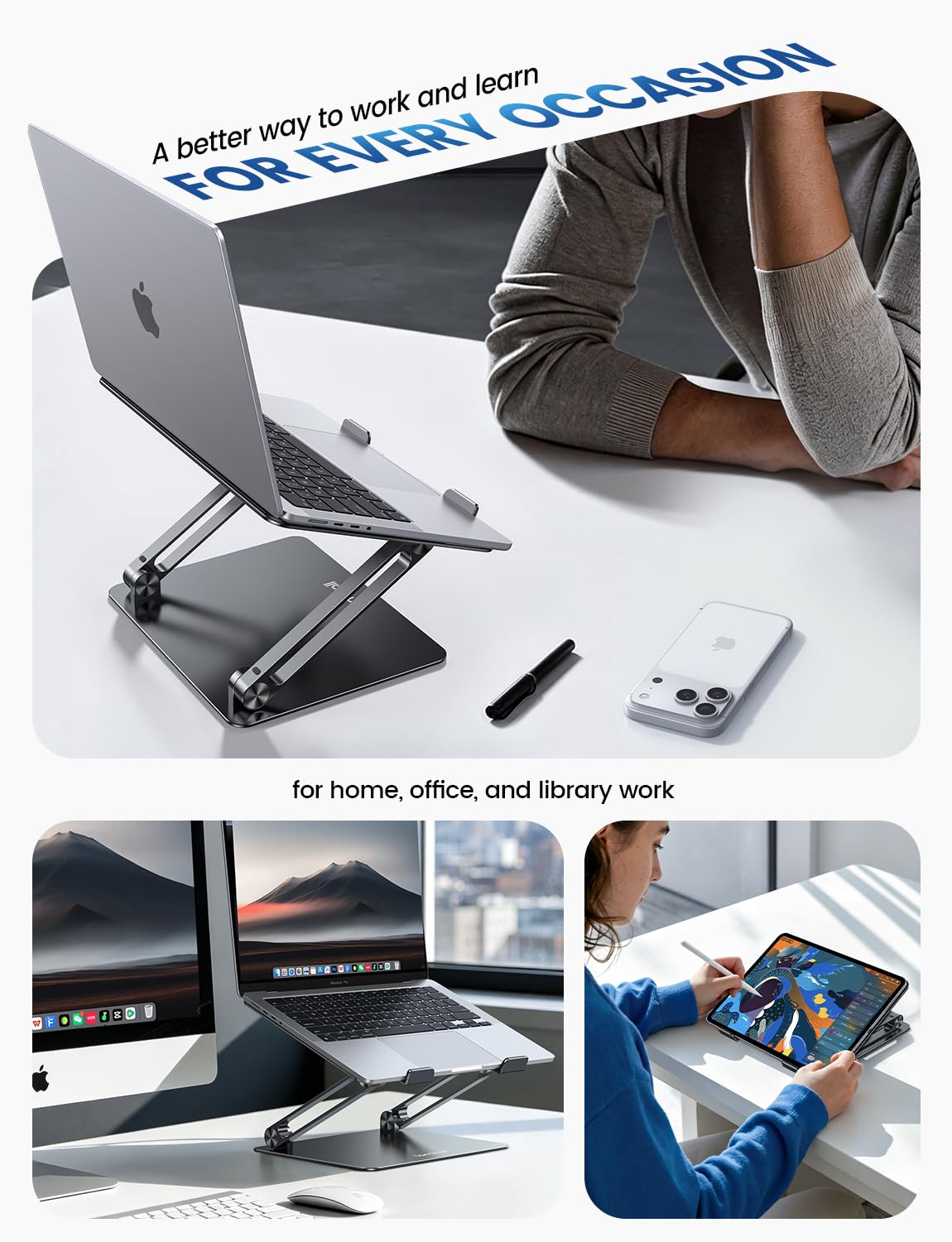 Lamicall Adjustable Laptop Stand, Portable Laptop Riser, Aluminum Laptop Stand for Desk Foldable, Ergonomic Computer Notebook Stand Holder Gift for MacBook Air Pro, More 10-17.3" Laptops, Black