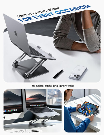 Lamicall Adjustable Laptop Stand, Portable Laptop Riser, Aluminum Laptop Stand for Desk Foldable, Ergonomic Computer Notebook Stand Holder Gift for MacBook Air Pro, More 10-17.3" Laptops, Black
