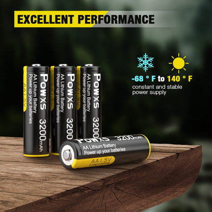 POWXS AA Lithium Batteries 3200mAh, 16 Pack 1.5V Lithium Iron Double A Batteries Super Capacity for Blink Camera, Video Doorbell, Flashlight, Toys, Remote Control 【Non-Rechargeable】